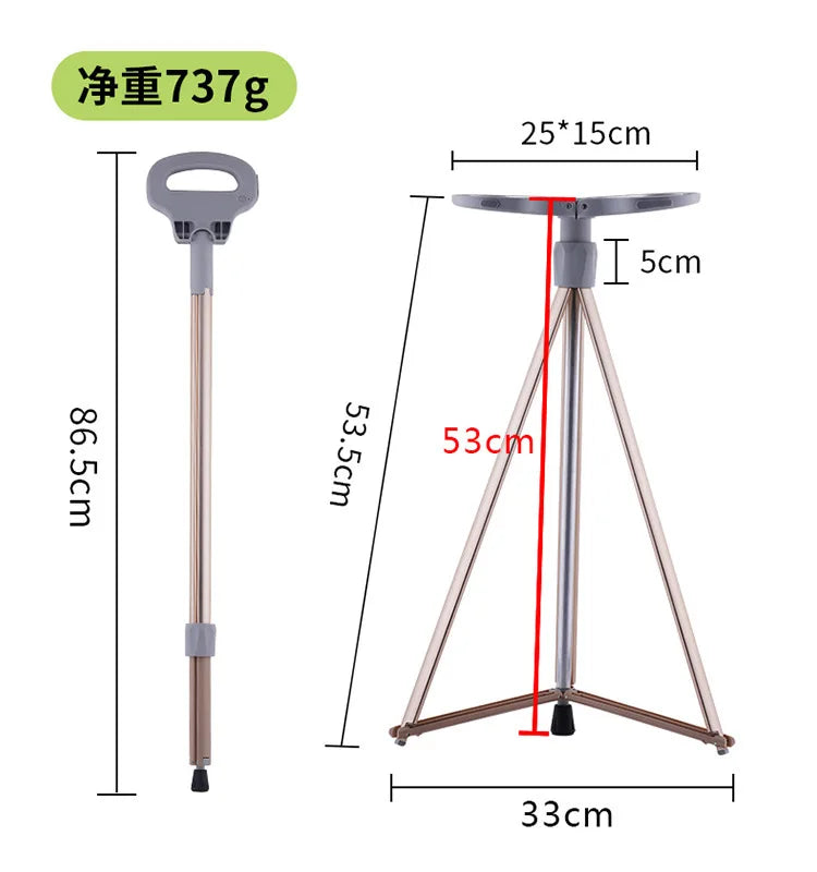 Portable Elderly Cane Stool Non-Slip Multifunctional Lightweight Chair Ideal for Outdoor Hiking and Mobility Support