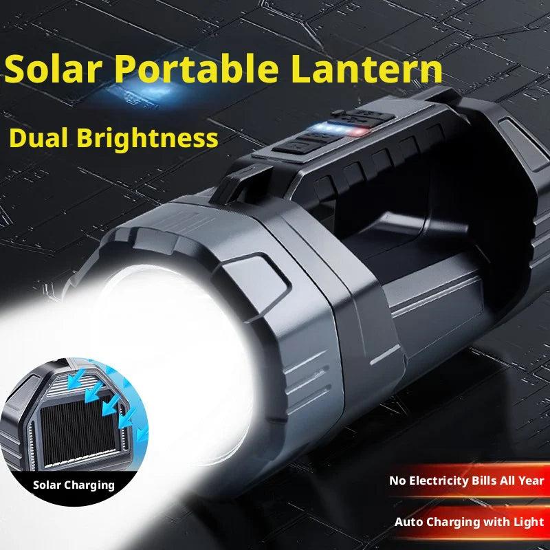 Portable Solar Powered Flashlight Ultra-Bright Home Use Spotlight Outdoor Long Battery Life High Power Strong Light Flashlight