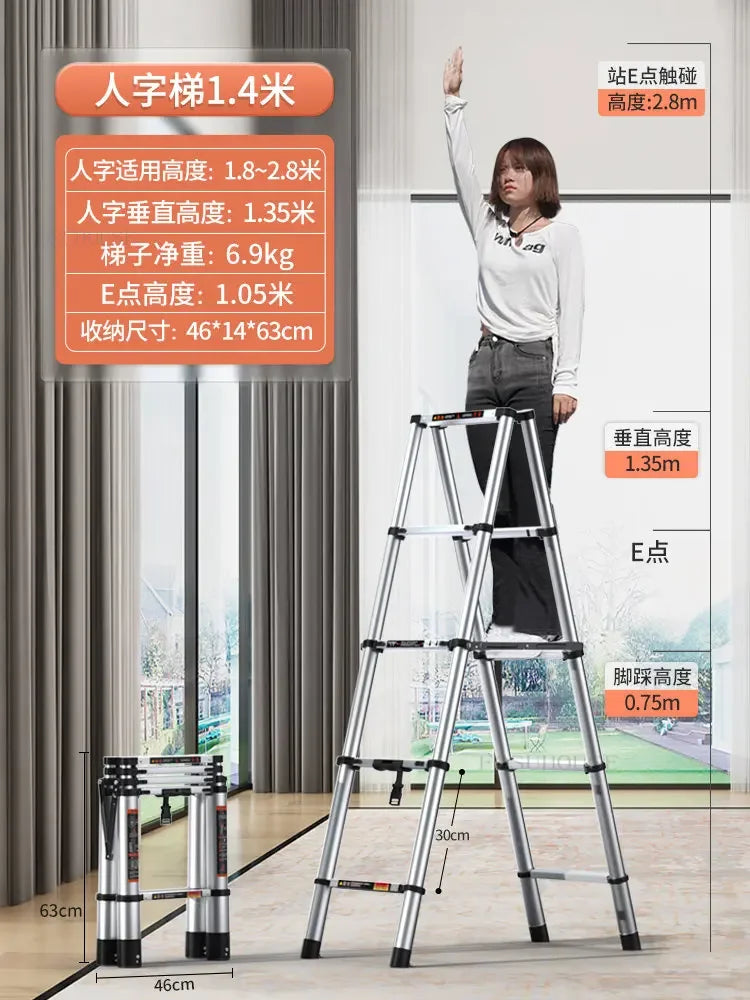 Aluminum Alloy Telescopic Ladder Thickened Stainless Steel Step Ladders Folding Lift Herringbone Ladder Home Portable Ladder B Y