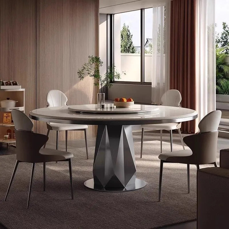 Modern rock slab simple spar dining table turntable small apartment Italian round dining table and chair combination household r