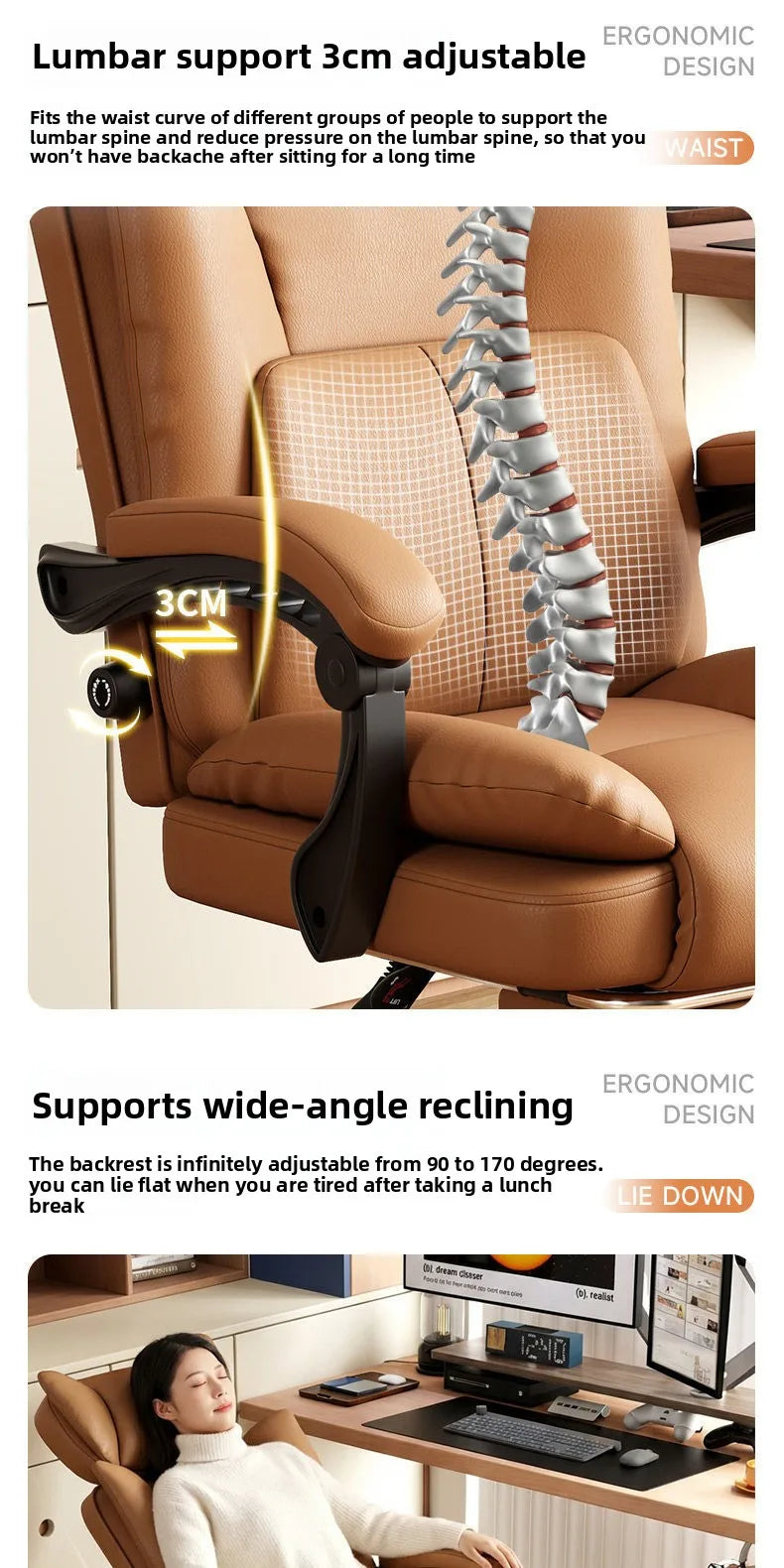 Ergonomic Leather Office Chair with High Backrest Recline Lumbar Support Executive Desk Chair Gaming Ready Comfort Furniture