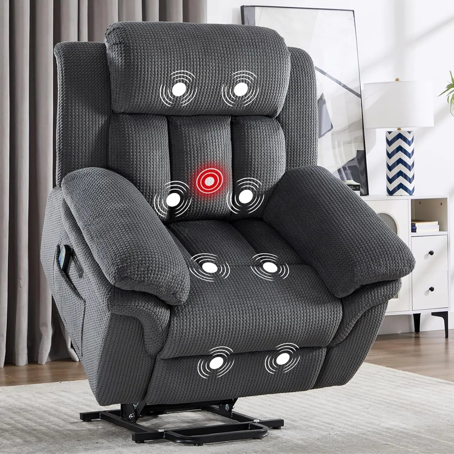 Massage Recliner Chair, Overstuffed Rocker Lazy Boy Chairs with Vibration&Gently Heat,Fabric Ergonomic Manual Nursery, Custom