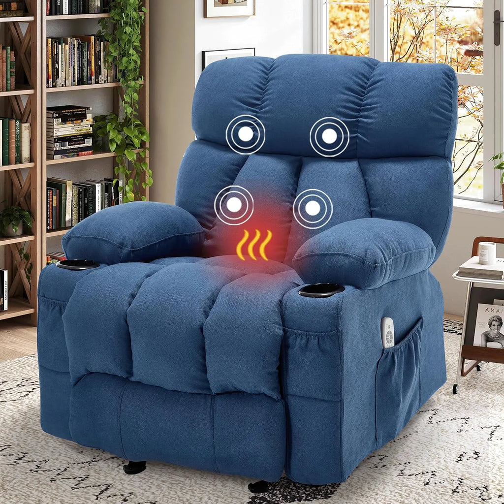 Massage Recliner Chair, Overstuffed Rocker Lazy Boy Chairs with Vibration&Gently Heat,Fabric Ergonomic Manual Nursery, Custom