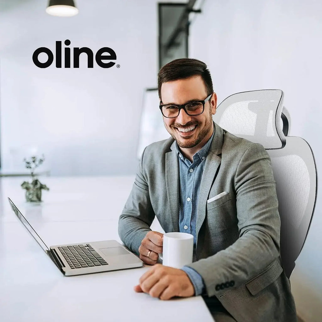 Oline ErgoPro Ergonomic Office Chair with 4D Adjustable Armrest, 3D Lumbar Support and Blade Wheels - Mesh Computer Gaming Rolling Desk Executive Swivel Home Chair (White)