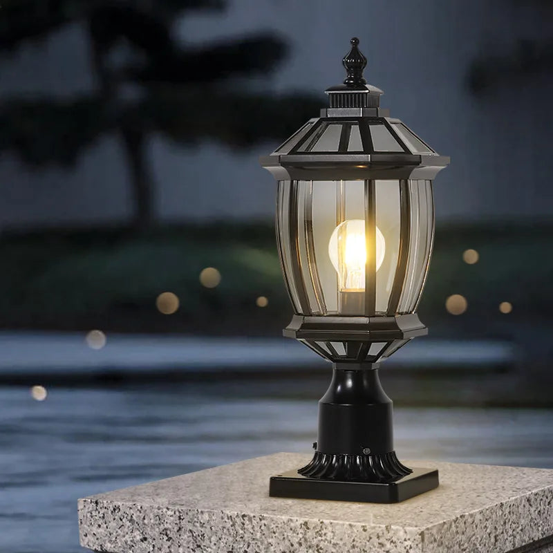 Waterproof Gold Garden Landscape Column Light Outdoor Door Post Porch Light with Glass for Villa Decor