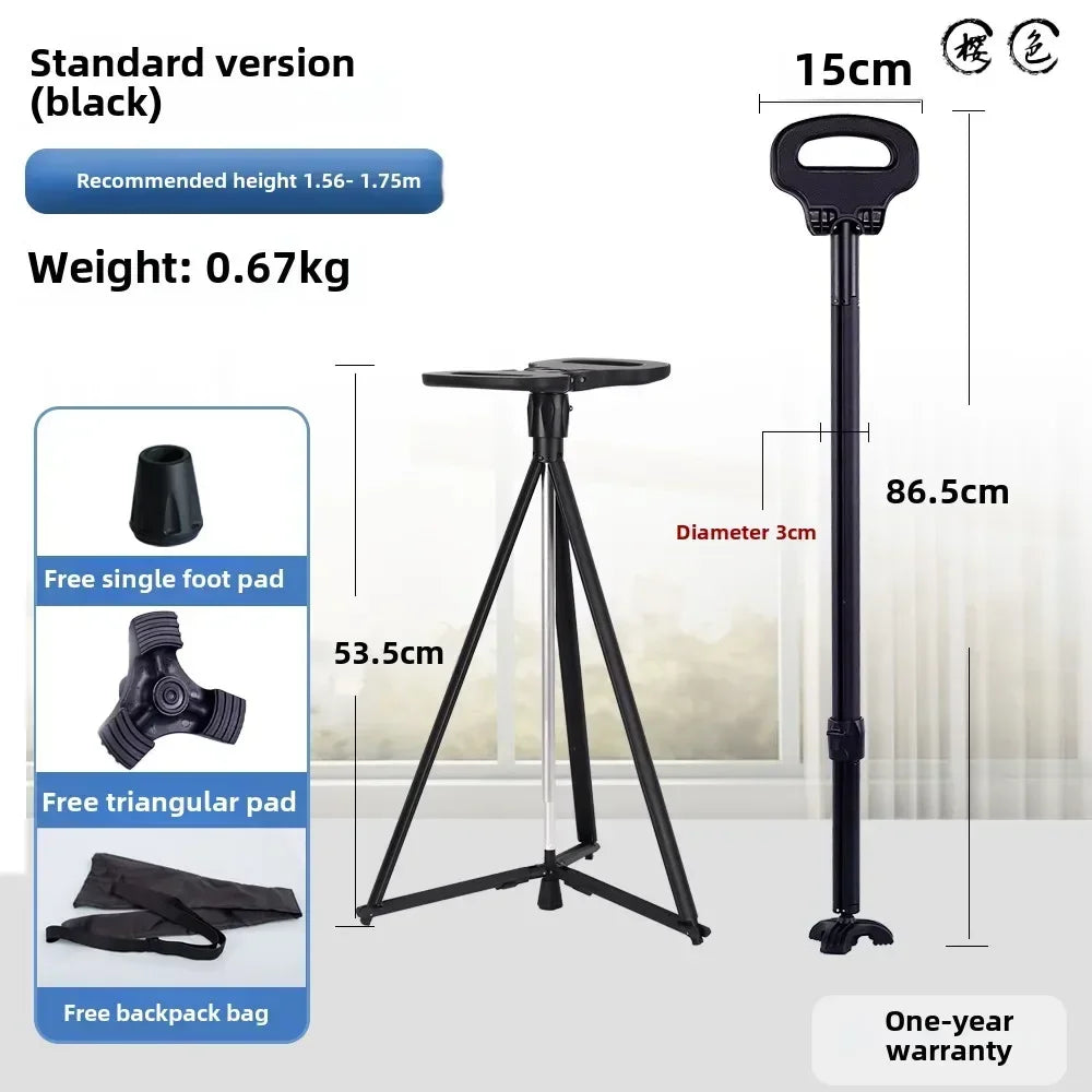 Elderly crutches Multifunctional cane chair Non-slip portable stool Light walker