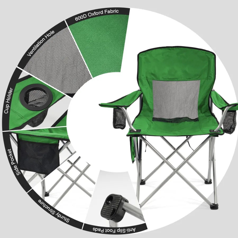 Folding Camp Chair Portable Outdoor Chair with Cup Holder and Carrying Bag for Camping Beach Fishing and Sports Events