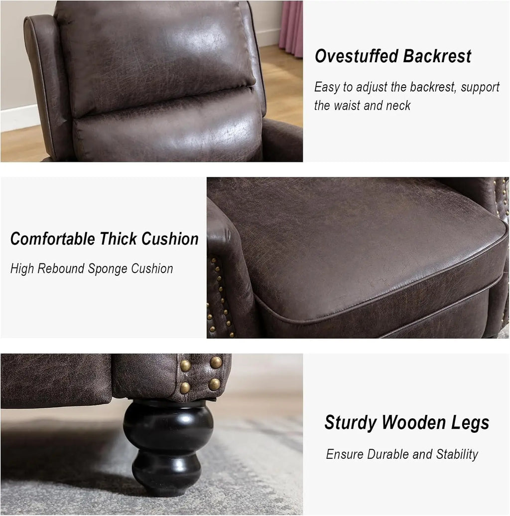 Pushback Recliner Chair Faux Leather Armchair with Rivet Decoration Single Sofa for Living Room Dark Grey