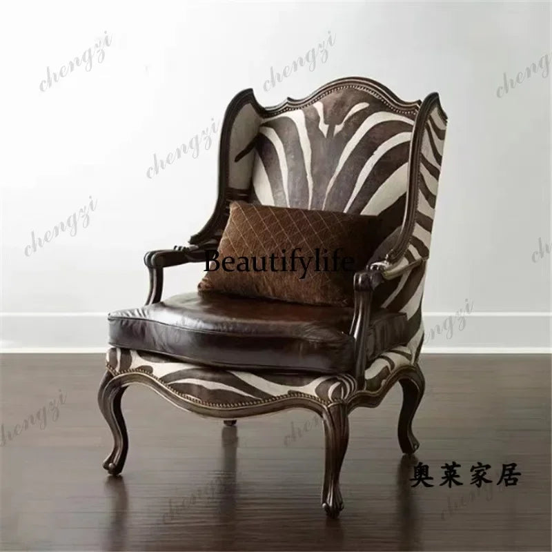 F181 American solid wood living room fabric, chair sofa single sofa European balcony French leisure chair