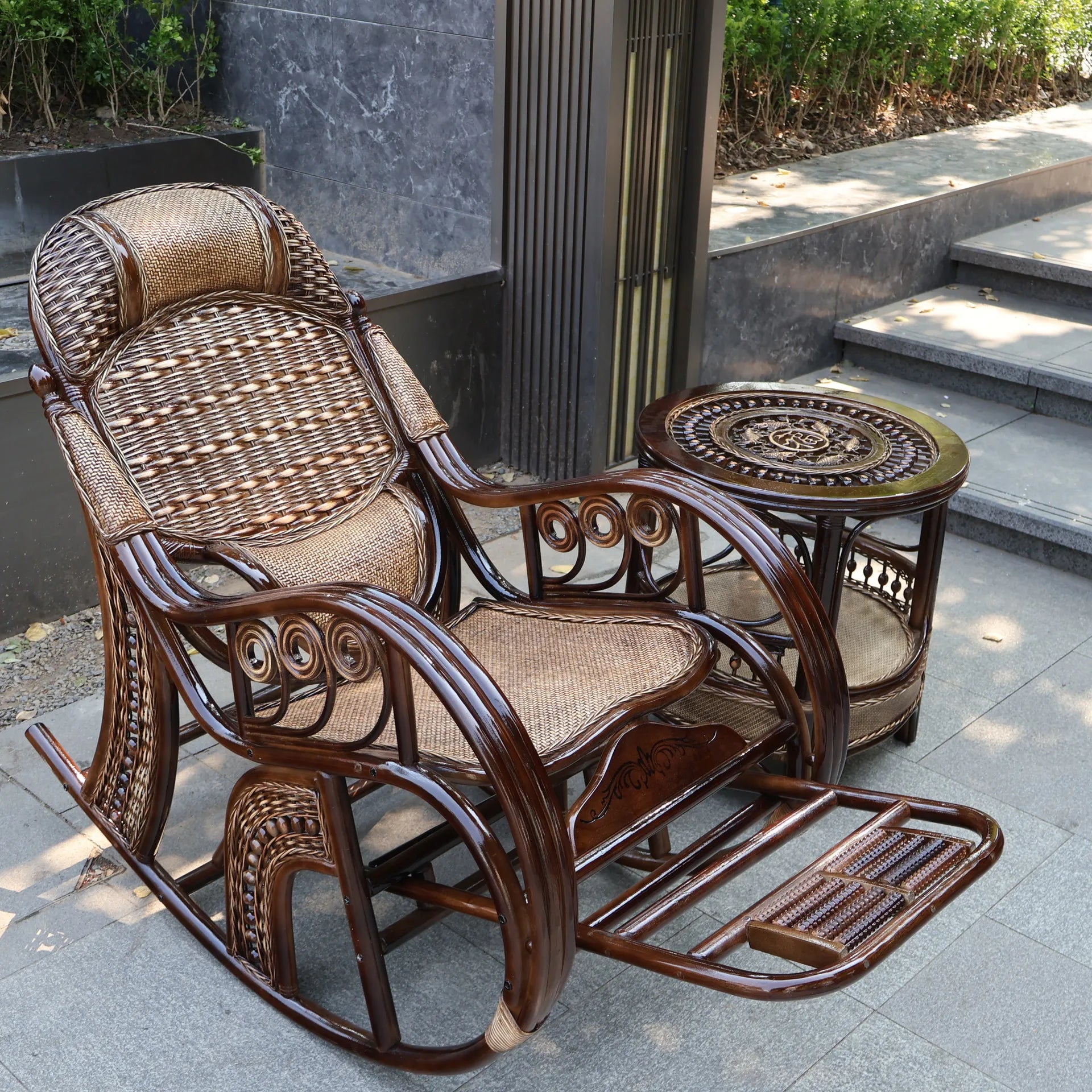 New Chinese rattan chair happy chair factory courtyard elderly rattan sofa