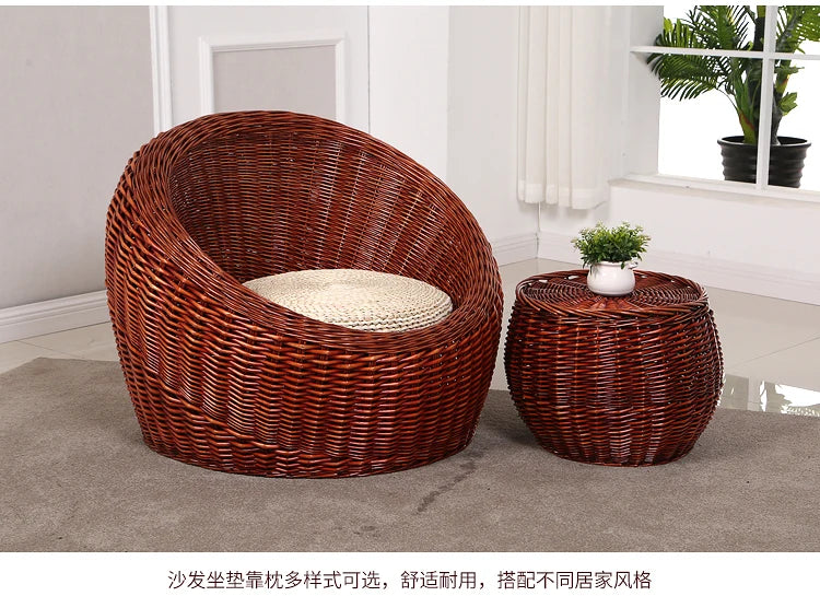Rattan Wicker Sofa Chair for Indoor Outdoor Use Tatami Balcony Bedroom Living Room Decor Casual Single Double Triple Seating