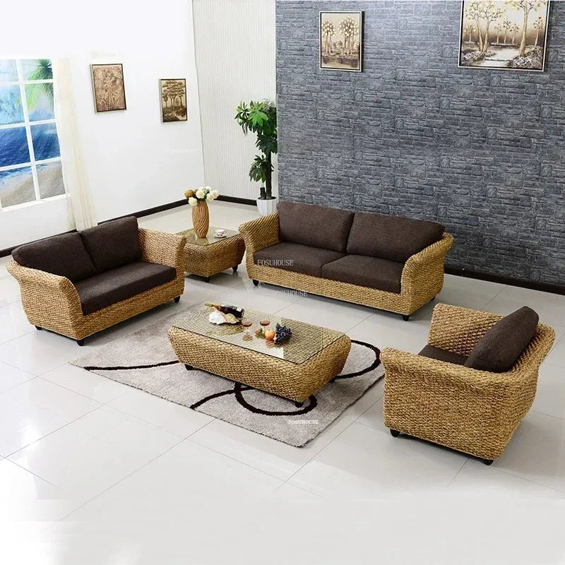 Nordic Retro Rattan Outdoor Garden Sofas Living Room Sofa Coffee Table Combination Home Furniture Leisure Homestay Sofa Chair