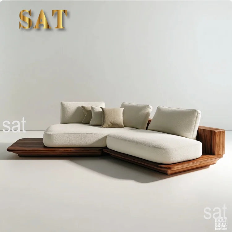 # Modern Minimalist Walnut Straight Row Fabric Sofa Bed Set Sponge Creative Light Luxury Living Room