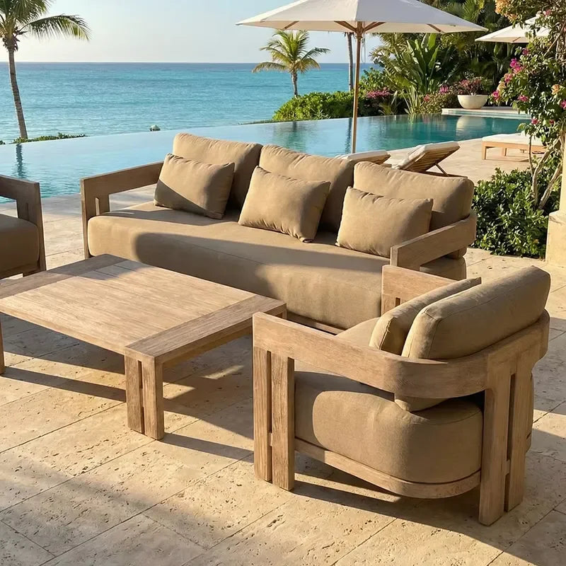 Customization Modern Outdoor Garden Dining Courtyard Sofa Set Hotel Villa Resort Commercial Teak Furniture Guangdong