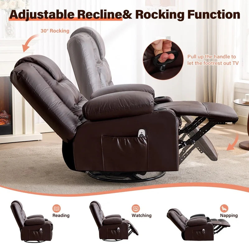 Recliner Chair,Rocking Chair with Massage and Heat,360° Swivel Recliner Chairs for Adults,for Bedroom,Nursery,Living Room Chairs