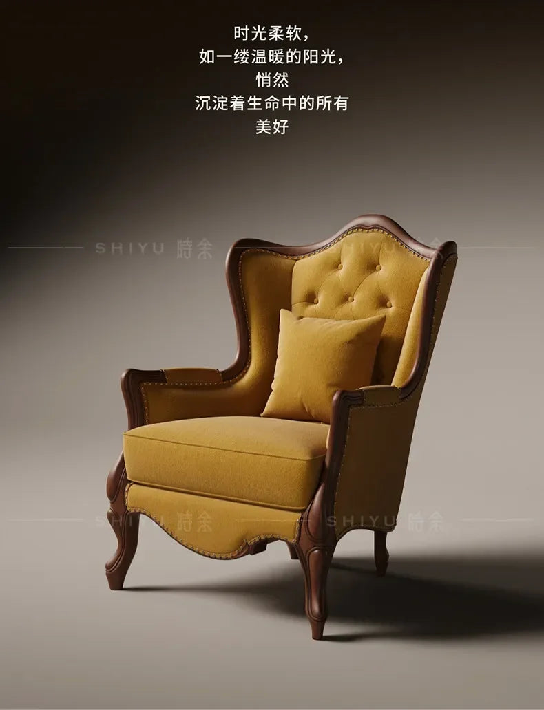 PYH retro fabric American leisure chair French antique tiger chair high-end solid wood fabric sofa