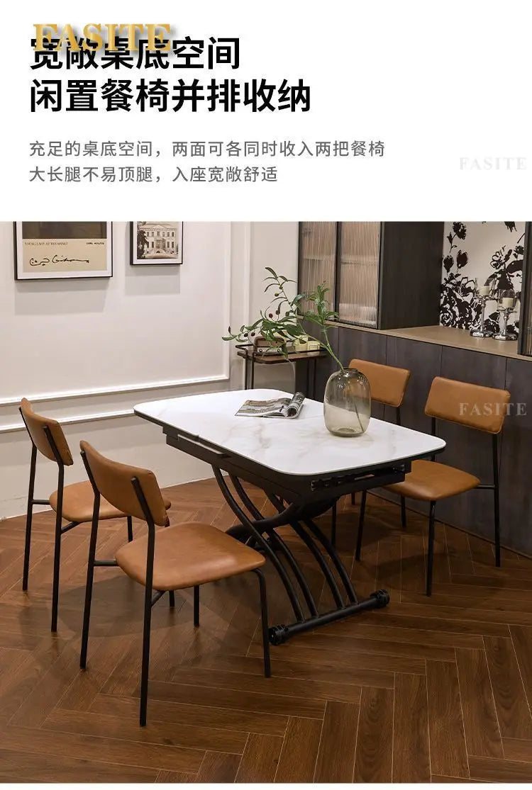 Black light luxury rock slab lifting coffee table dining  dual-purpose retractable mobile dining