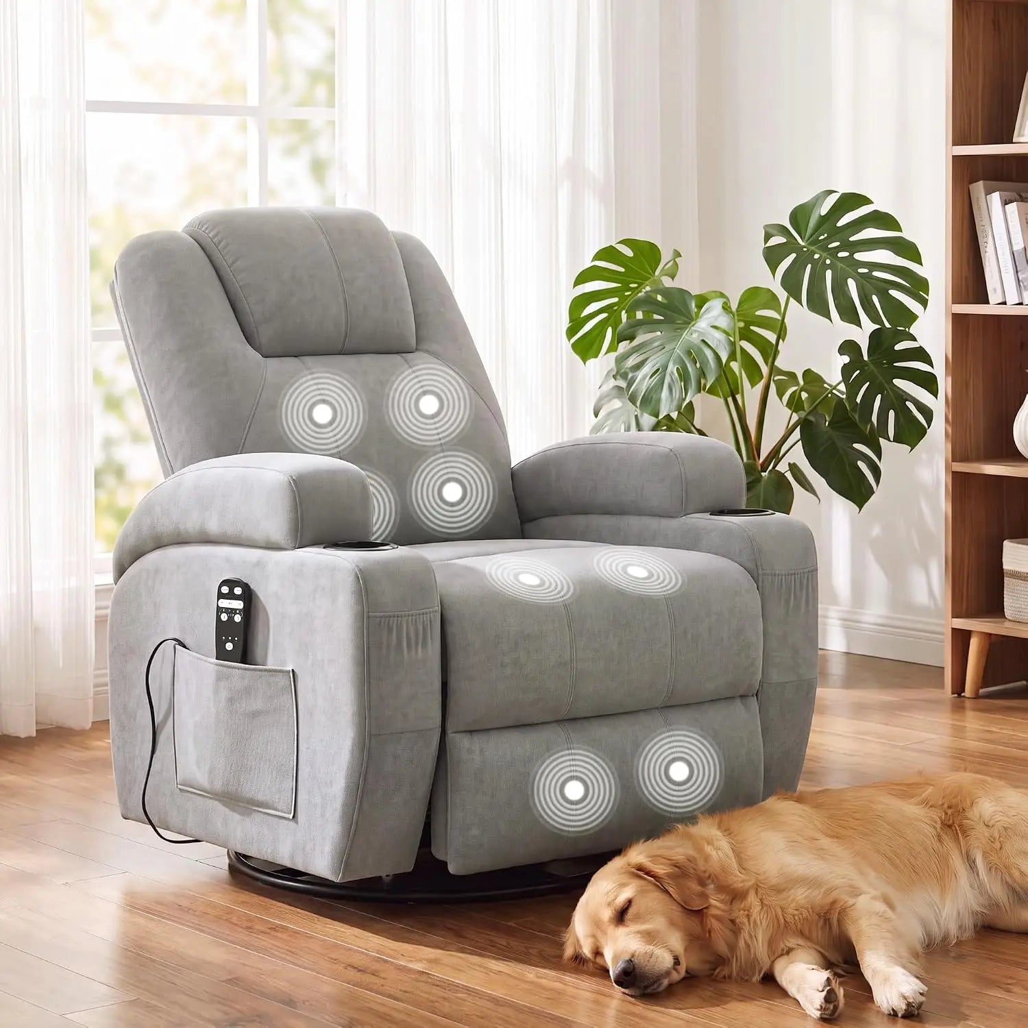 Recliner Chair, 360° Swivel Rocker Chair for Adults, Rocking Recliner Chair with Massage, Comfy Single Sofa with Side, Custom