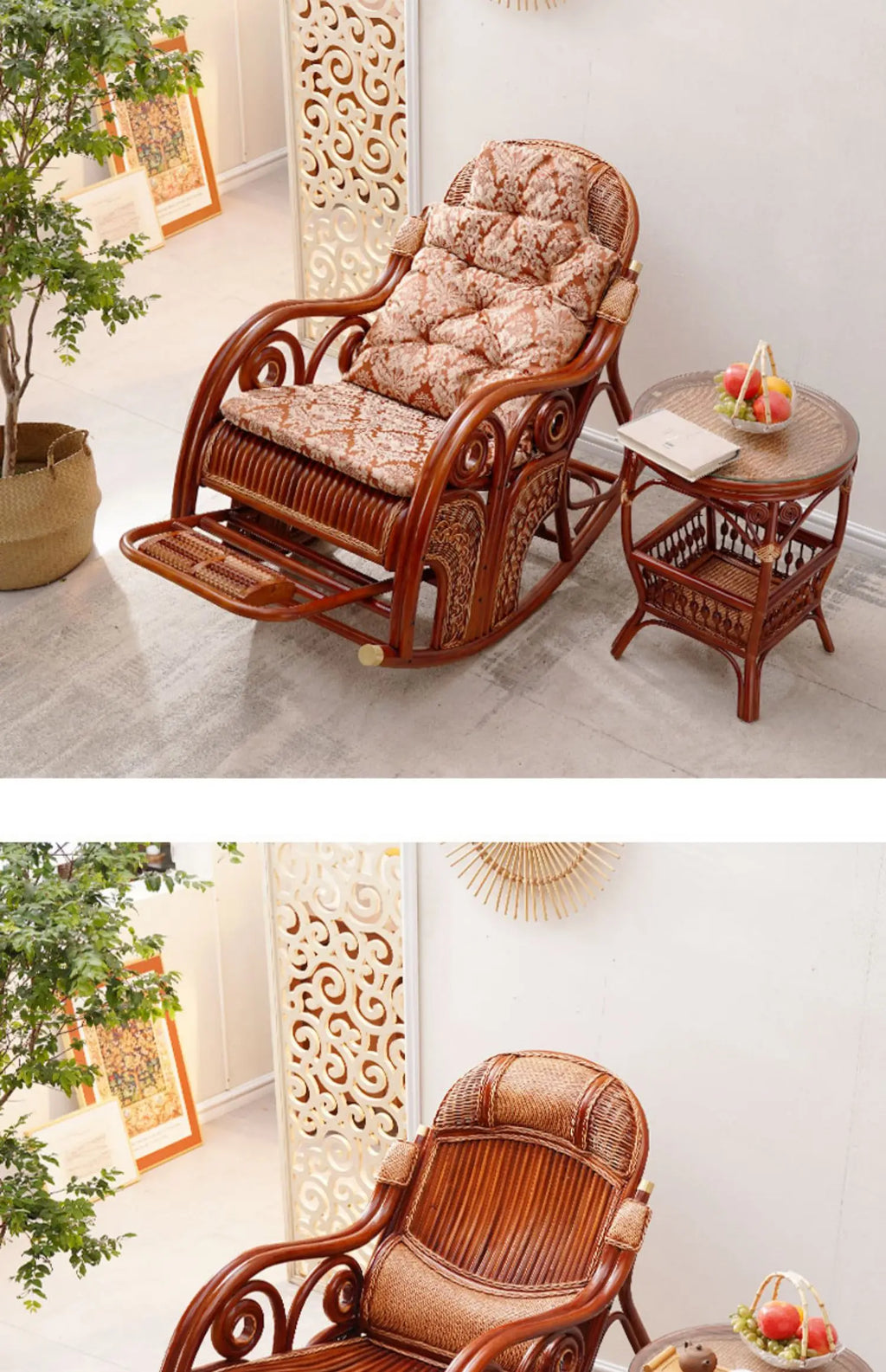 natural true rattan rocking chair recliner sofa single balcony home leisure retro cushion living room