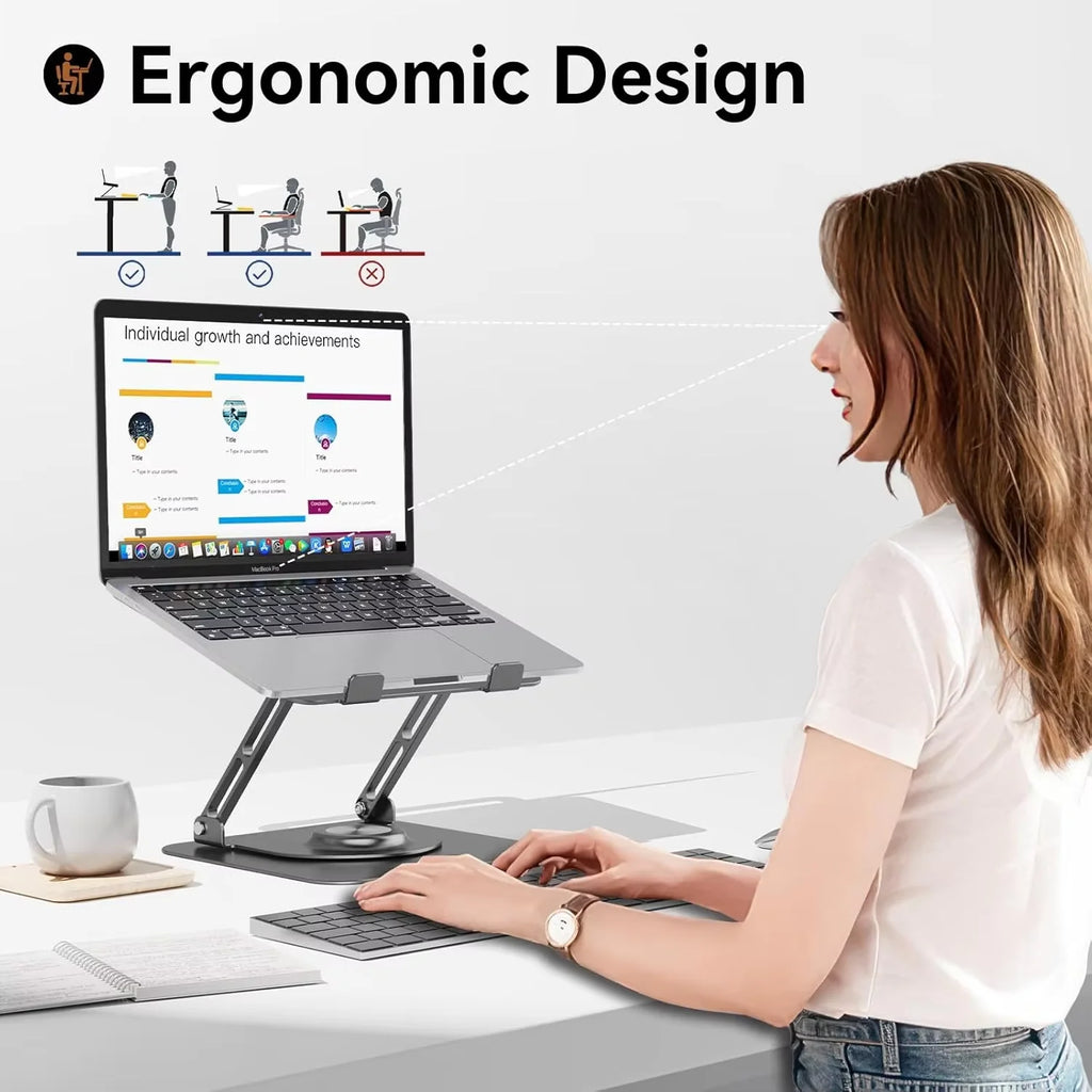 Foldable Portable Adjustable Computer Stand with 360° Rotating Base Ergonomic Laptop Riser  Laptop Stand for Desk