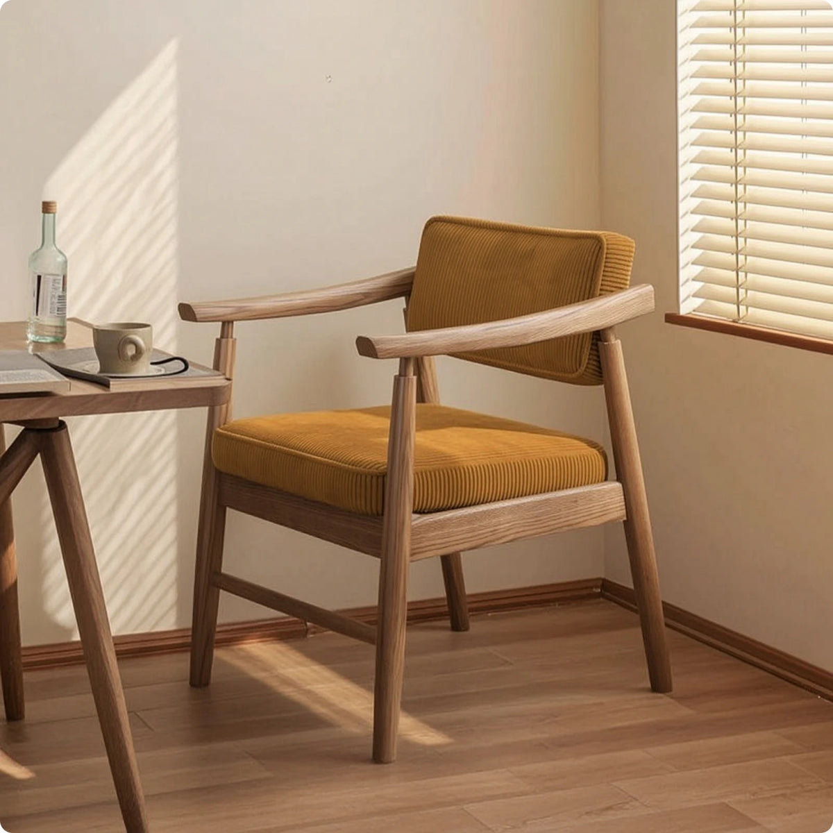 Corduroy Armchair Padded Ash Wood Chair Wood Chair with Cushions Minimalist for Reading Corner, Dining Room