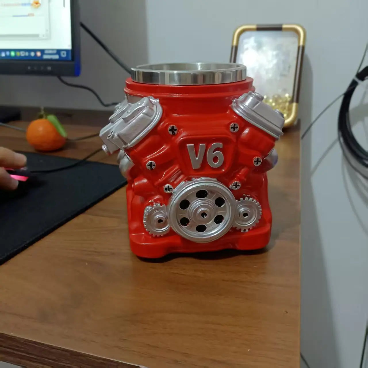 Unique Engine Shaped Mug Stainless Steel Liner Resin Appearance V6 V8 V12 Engine Engine Cup Excellent Choice For Gift Giving