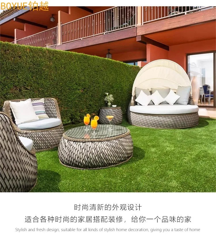 Nordic outdoor double rattan sofa art living room balcony rattan chair waterproof sunscreen courtyard casual