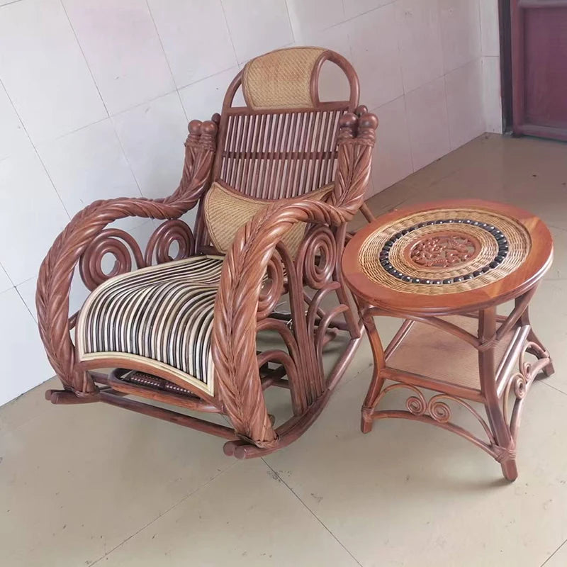 True rattan rocking chair sun room high-end elderly home recliner rattan woven balcony casual rocking chair