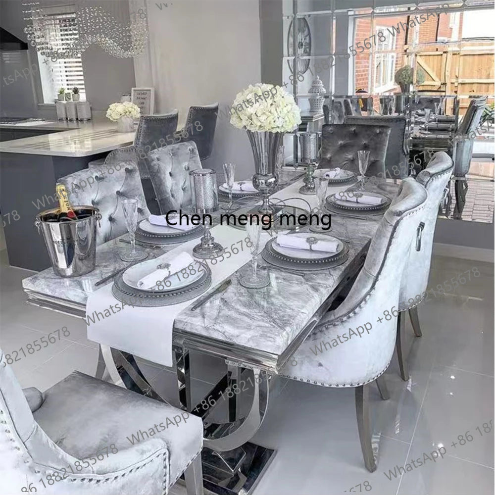 High Luxury Designer Dining Table Silver Dining Set with 4 Chairs Modern Home Dining Room Furniture