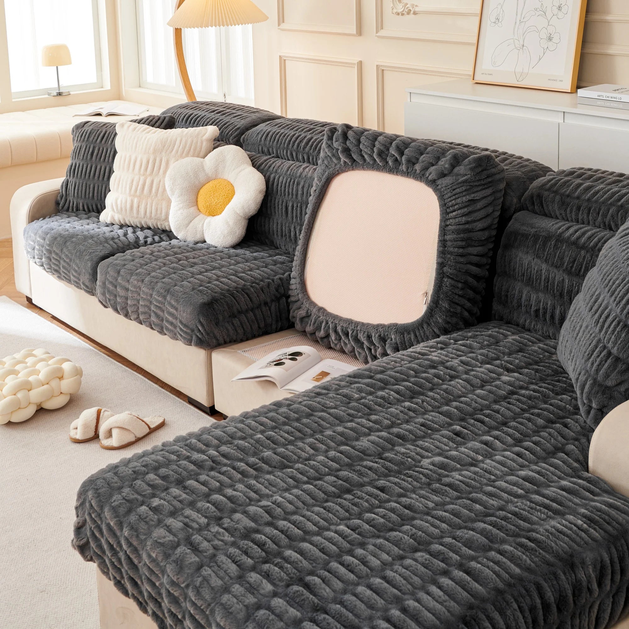 Couch Cushion Covers Individual Large Stretch Imitation Fur Sofa Cushion Covers, Couch Seat Covers Couch Slipcovers