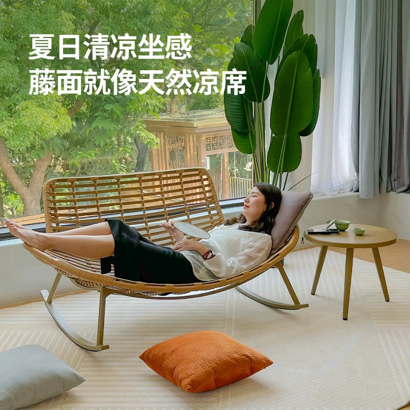 Lazy Rocking Chair Double Lounge Chair Single Sofa Chair Rattan Balcony Home Leisure and Comfortable Lunch Break Can Sleep