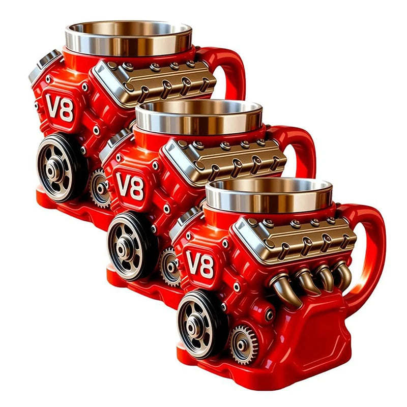 V8 Engine Coffee Mug, Retro Engine Coffee Mug V8 Stainless Steel Cup Double Wall Insulation With Handle For Car Enthusiast Gift