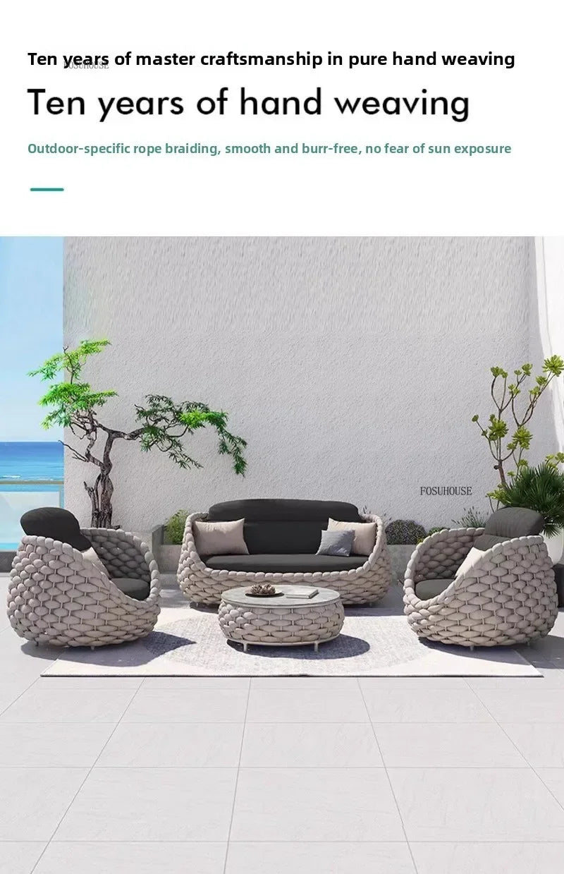 Aluminum Alloy Sofa Set Outdoor Modern Villa Courtyard Rope Weaving Garden Patio Furniture Weather Resistant Nordic Design
