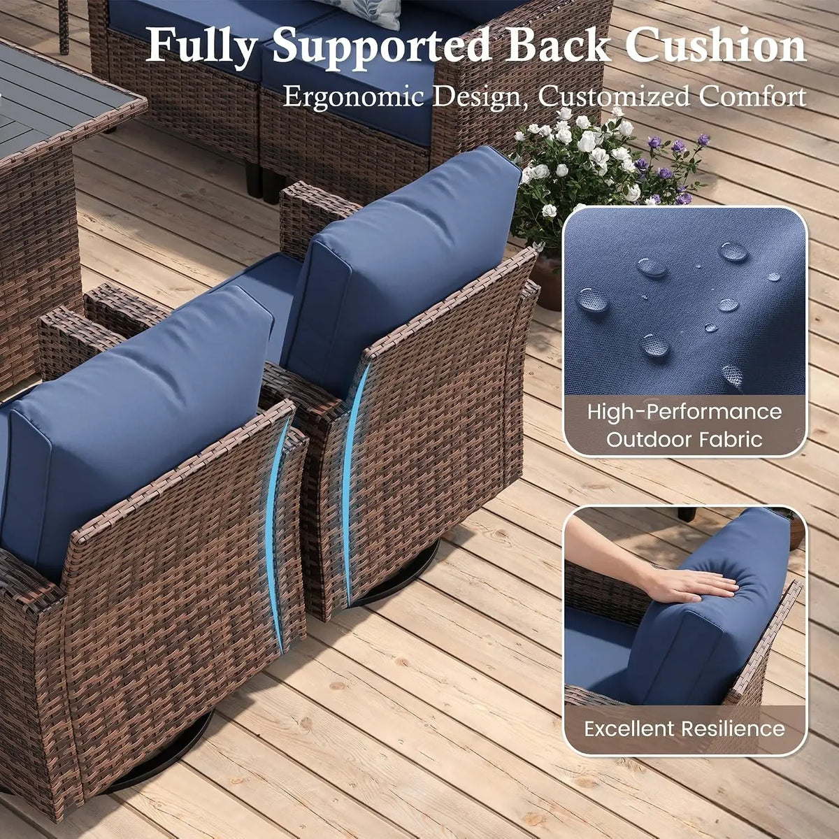 Amopatio Patio Furniture Set with Fire Pit Table, Wicker Outdoor Sectional Sofa with Swivel Rocker Chairs, All-Weather Rattan Co