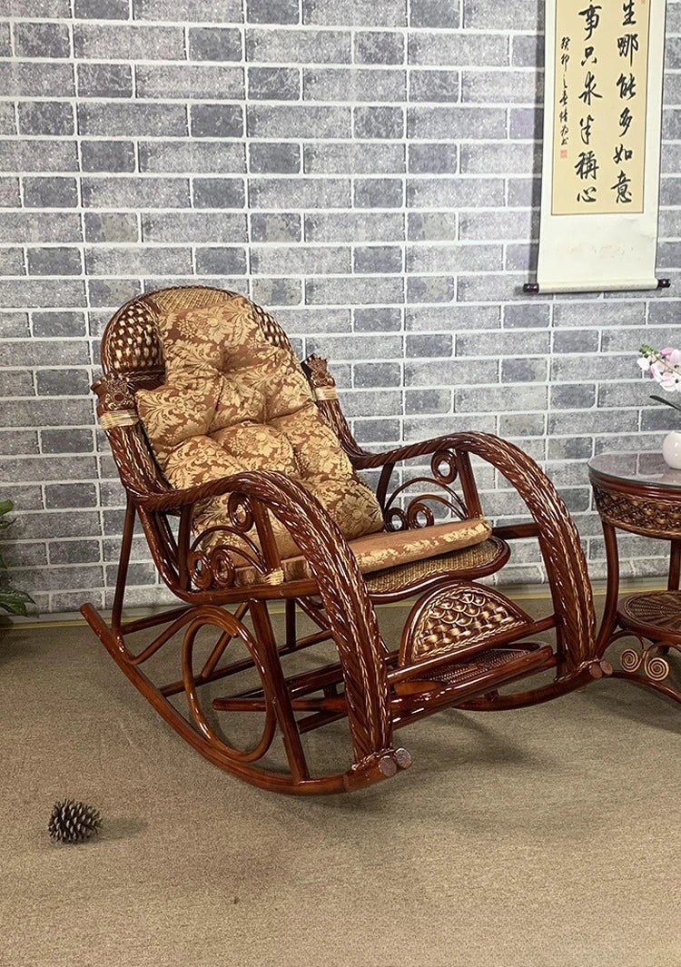 Natural rattan chair, balcony high-end rocking recliner, adult home living room, elderly nap rattan weaving