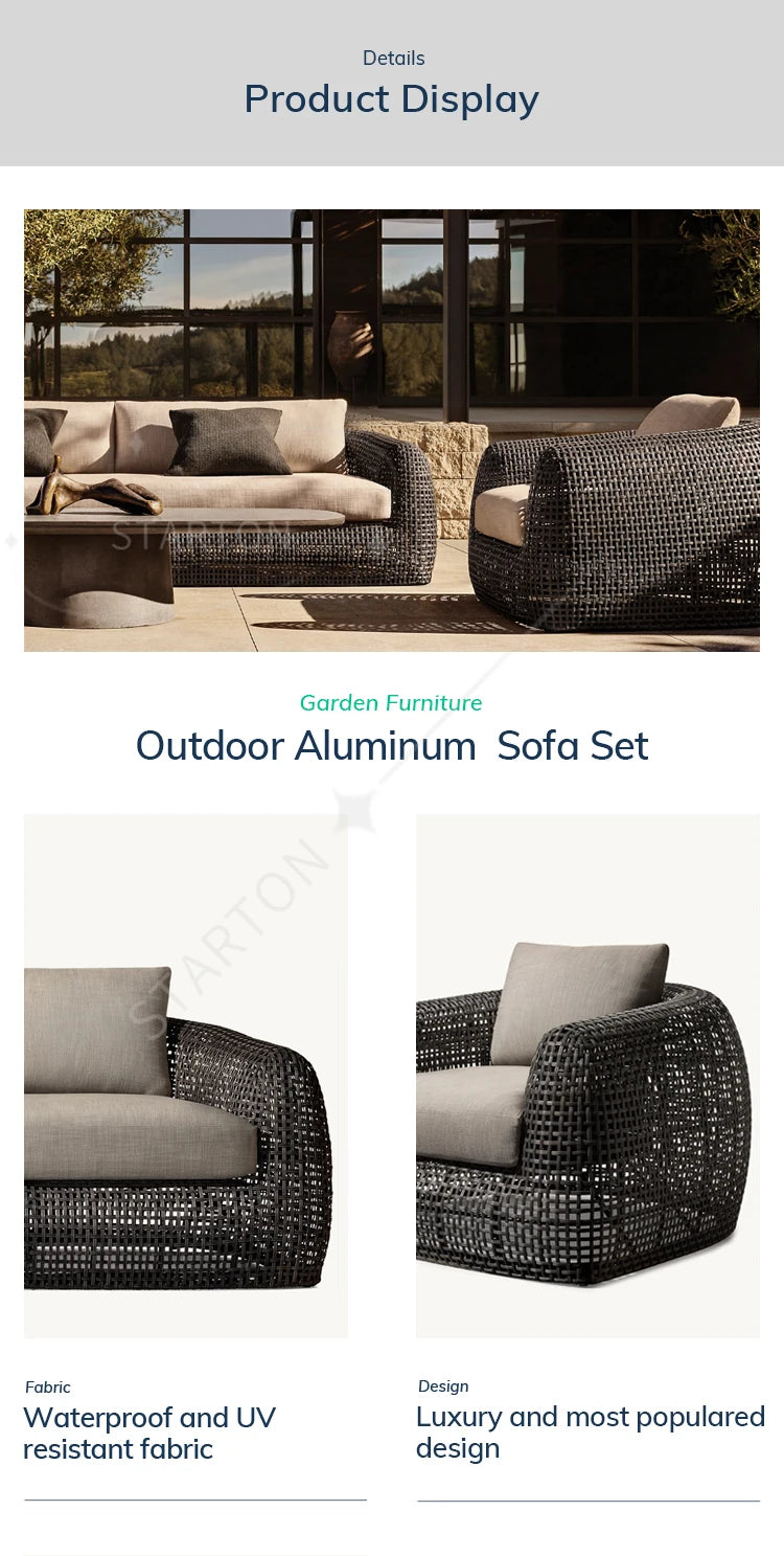 Waterproof Garden Rattan Sofa Pool Sun Lounger  Furniture Set Hotel Rattan Sofa Patio Outdoor