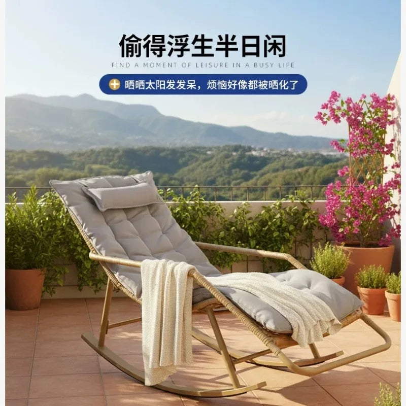 Recliner Living Room Rocking Chair Adult Can Sleep Balcony Indoor Lazy Comfortable Sofa Lunch Break Leisure Chair Rattan
