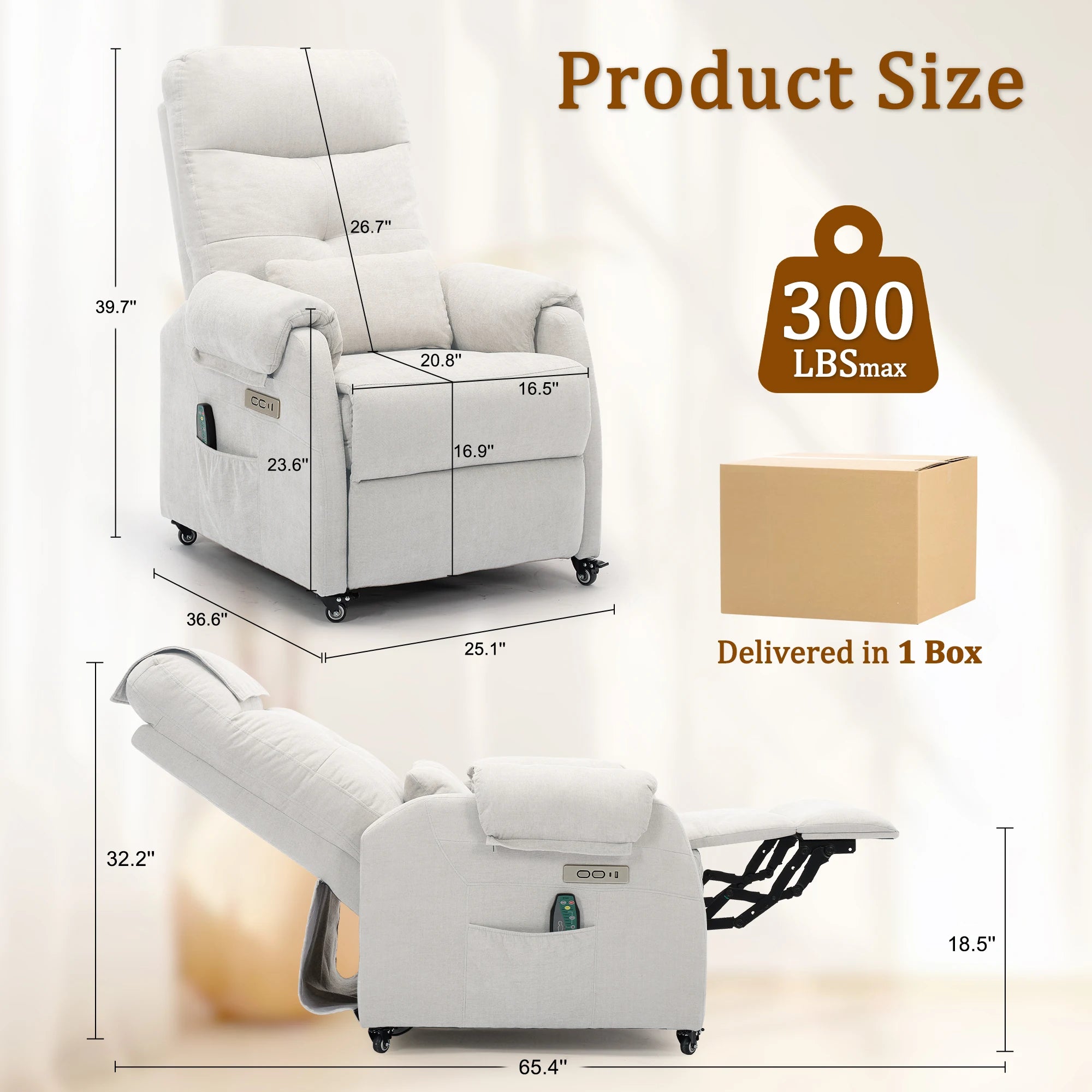 Korser Power Small Recliner Chair for Small Spaces with Wheels and USB Ports for Living Room，Bedroom，Office