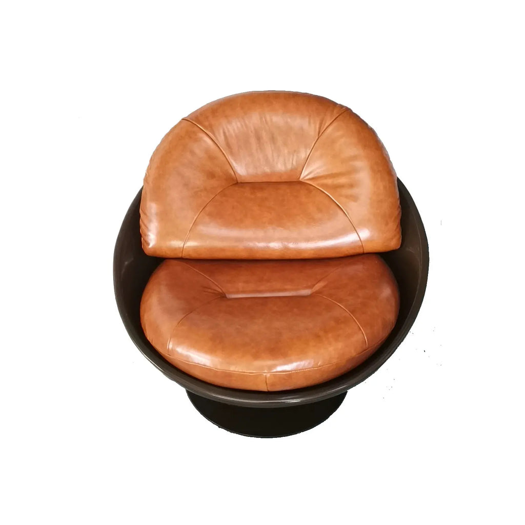 #Italian Luxury Faux Leather Swivel Accent Arm Chair Living Room Fiberglass Round Ball Shaped Lazy Lounge Chair for Hotel Villa