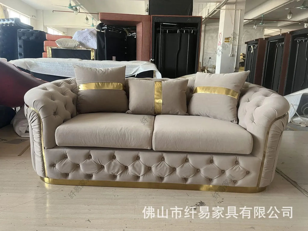 fabric buckle sofa European light luxury velvet simple straight sofa
