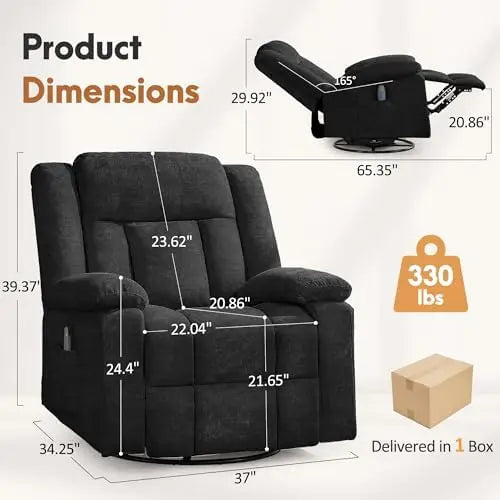 （Local US Inventory）Rocker Recliner Chair for Adults 360 Degree Swivel Rocker Recliner with Massage and Heating Side kets for Li