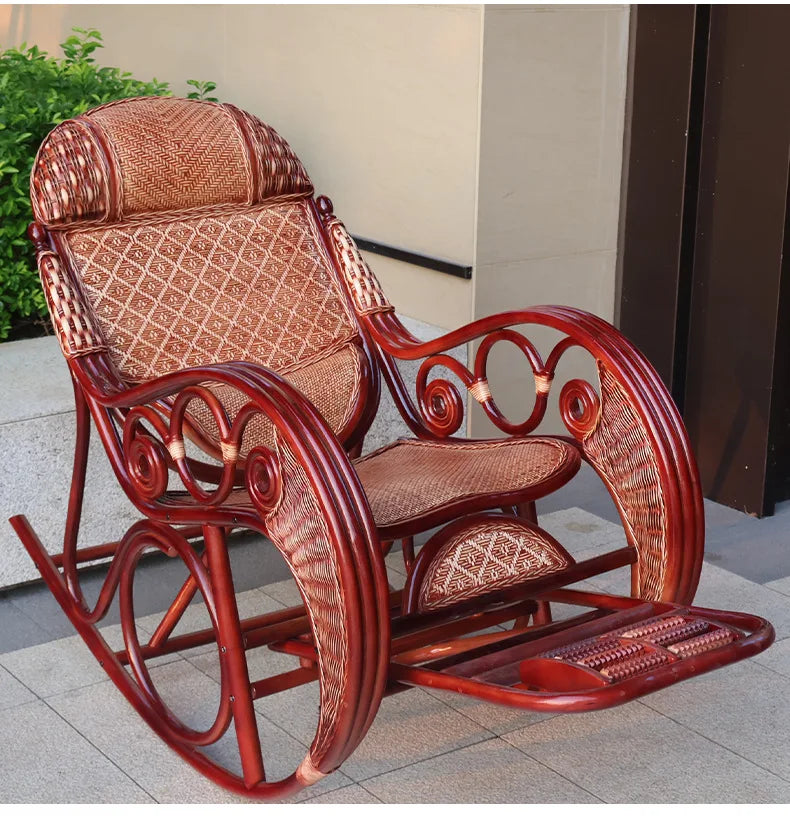 Leisure Lazy Rocking Chair Pastoral Rattan Natural Rattan Homestay Rocking Chair