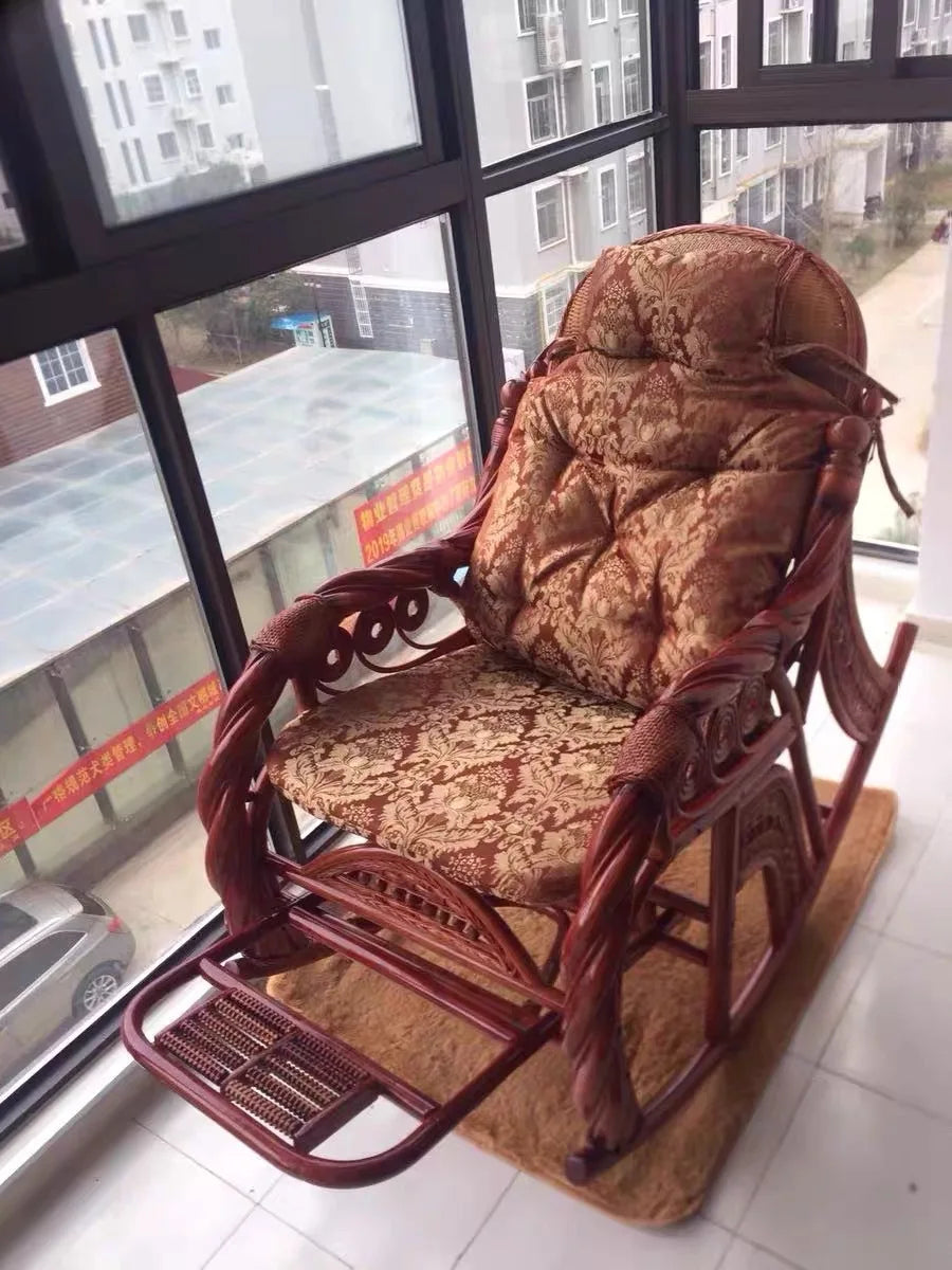 CZ Rocking Chair Hanging Basket Natural Real Rattan Plant Woven Relaxing Leisure Recliner