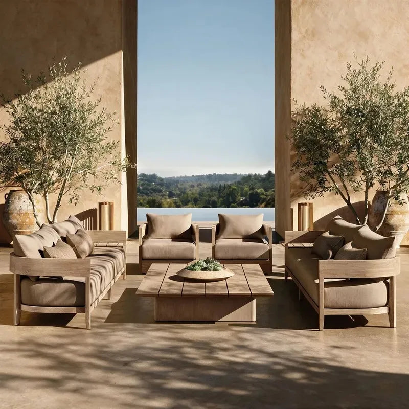 Teak Outdoor Garden Sofa Set Double Seater Patio Villa Terrace Leisure Furniture