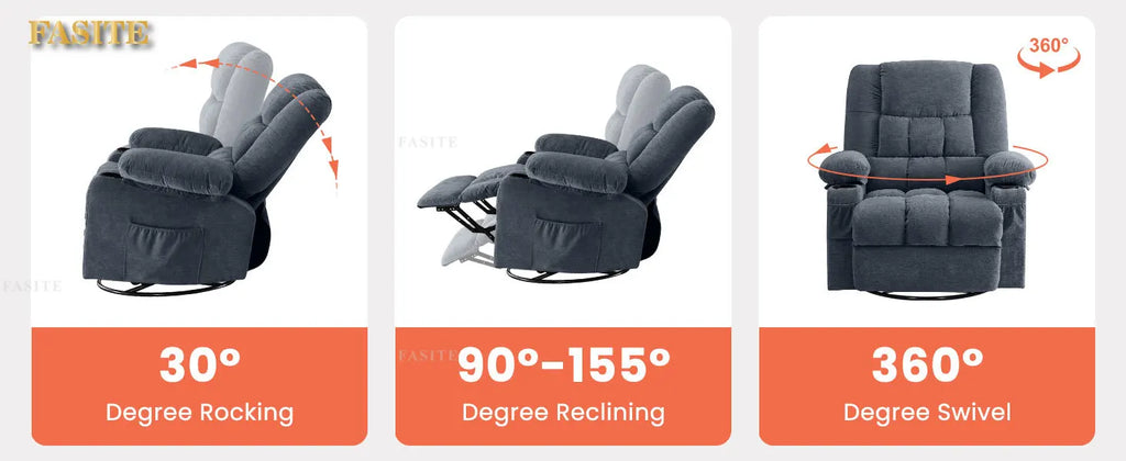 350 Pound Swivel 360° Rocking Massage Heating Recliner Sofa Chair in Anji Rocking Reclining Chair for Adults