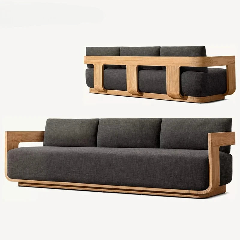 Sofa, with Waterproof UV-resistant Cushion, Outdoor Wooden Furniture, with Customized Service, for Hotel Patio Courtyard Use