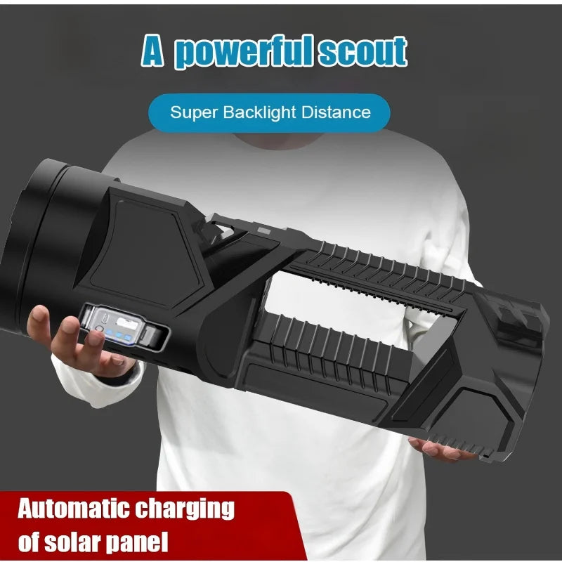 Multi-functional Lighting Flashlight Strong Light Searchlight Solar Rechargeable Flashlight Super Bright Outdoor Long-range Lamp