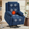 Power Lift Recliner Chair Elderly Massage Heat Fabric Electric Sofa Side Pocket Cup Holders Living Room Navy