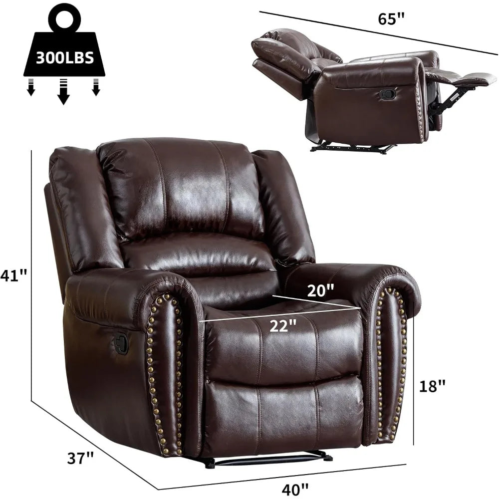 Leather Recliner Chair Classic Traditional Manual Recliner Sofa Single Seat Living Room