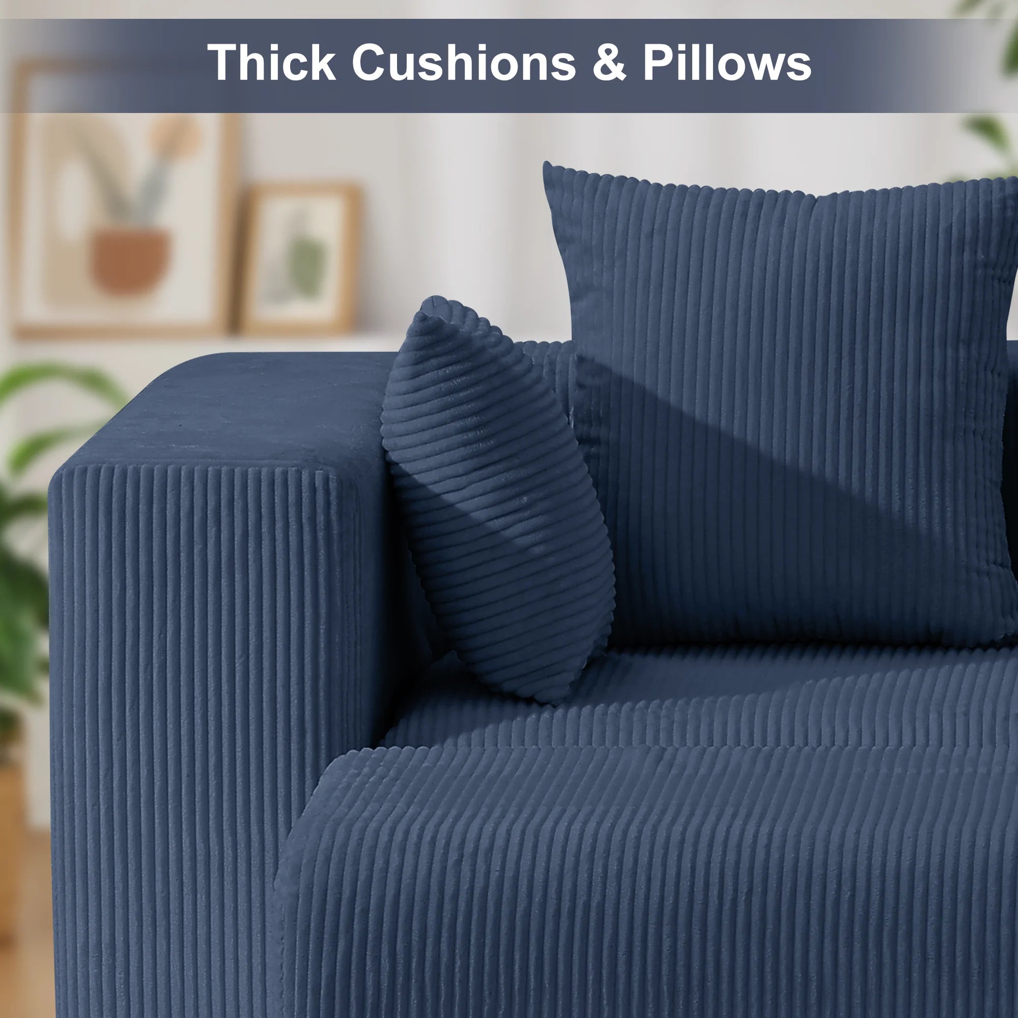 117" Corduroy Boneless Couches, Modular Sectional Sofa, Loveseat Comfy Cloud-Like Couches with 3 Pillows, Deep Seat for Living Room, Compact for Small Spaces